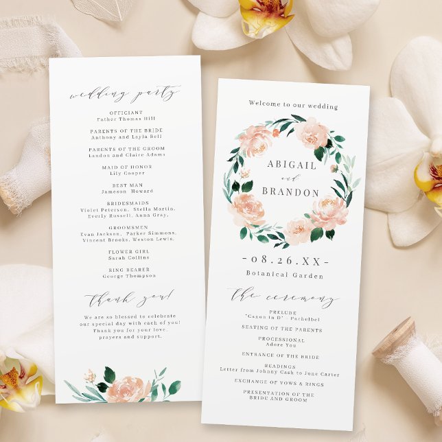 Romantic garden peach floral wedding program programme (Romantic garden peach floral wedding program)