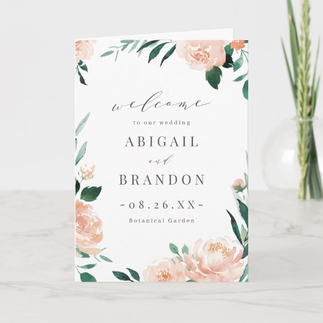 Romantic garden peach floral wedding Program Programme (Front)