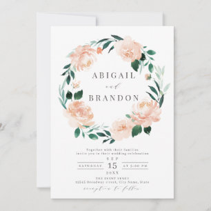 Romantic garden peach watercolor floral wedding in invitation