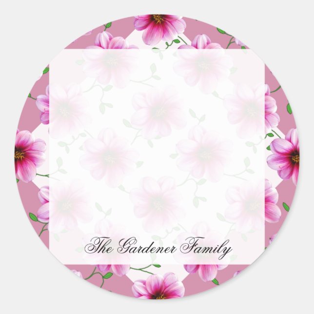 Romantic Garden Pink Dahlia Flower on any Colour Classic Round Sticker (Front)