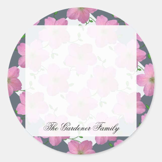 Romantic Garden Pink Geranium Flower on any Colour Classic Round Sticker (Front)