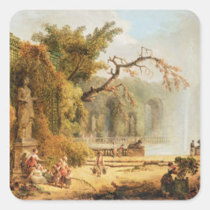 Romantic garden scene square sticker