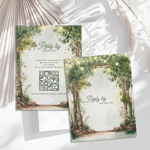 Romantic Garden String Lights QR Code Wedding  RSVP Card
