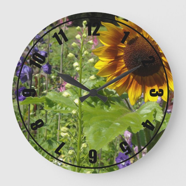 Romantic Garden Sunflowers Large Clock (Front)