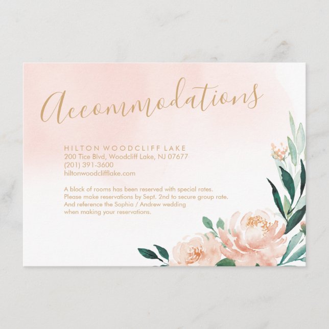 Romantic garden watercolor floral accommodation enclosure card (Front)