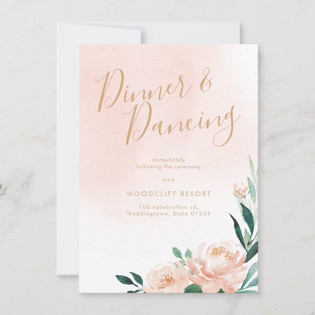 Romantic garden watercolor floral reception invitation (Front)