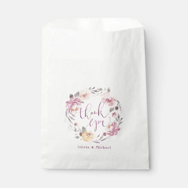 Romantic garden watercolor floral wedding favour bags (Front)