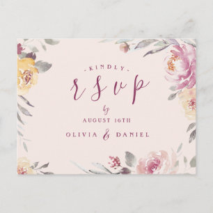 Romantic garden watercolor floral wedding RSVP Postcard