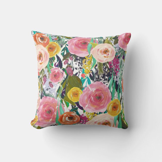Romantic Garden Watercolor Flowers Cushion (Front)