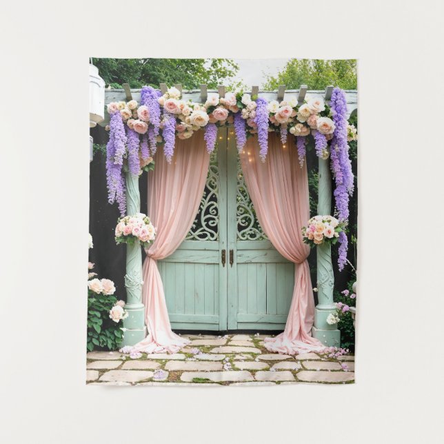 Romantic Garden Wedding Backdrop Tapestry (Front)