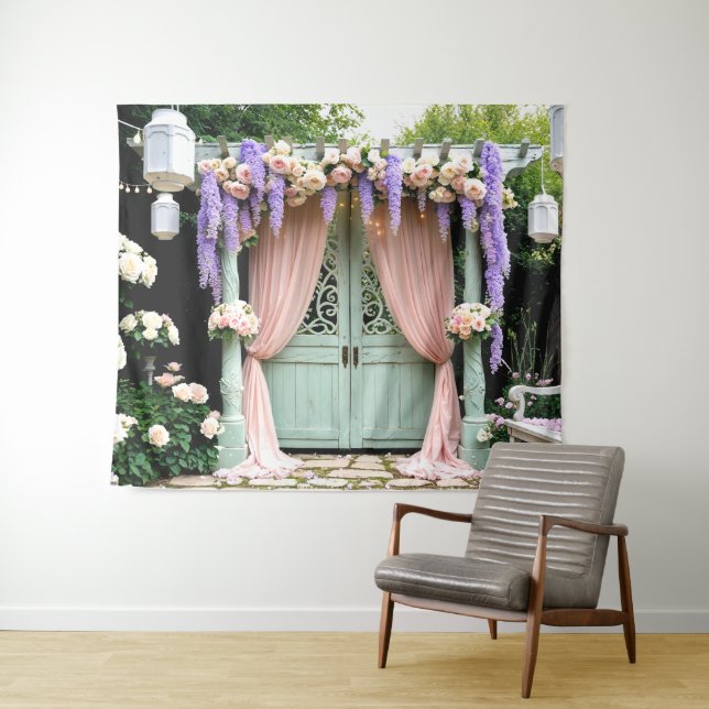 Romantic Garden Wedding Backdrop Tapestry (In Situ (Horizontal))