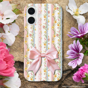 Romantic garden Yellow and pink floral white lace iPhone 16 Case