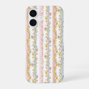 Romantic garden Yellow and pink floral white lace iPhone 16 Case