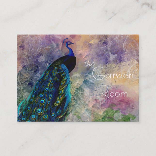 Romantic Gazebo Peacock and Watercolor Business Card (Front)