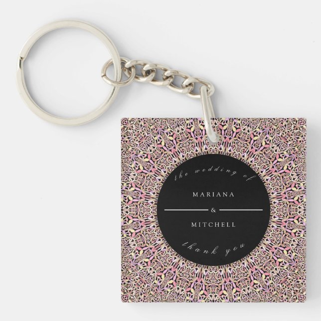 Romantic Geometric Mandala soft Pink Black   Key Ring (Front)