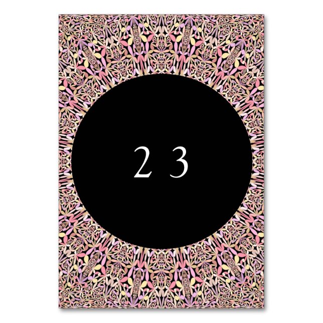 Romantic Geometric Mandala soft Pink Black  Round  Table Number (Front)
