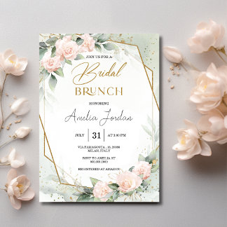 Romantic Geometric Pink Floral Bridal Invitation