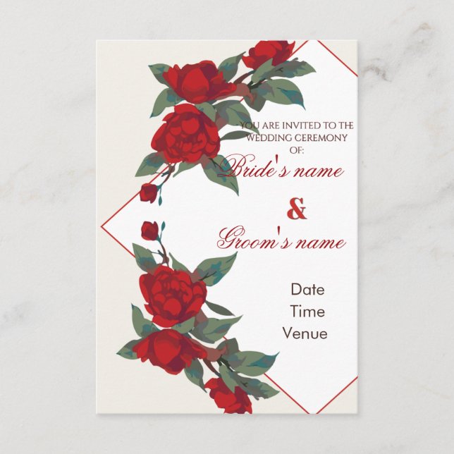Romantic Geometric Red Rose Wedding Invitation (Front)