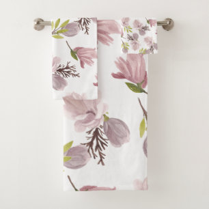 Romantic gift for her watercolor flower pattern  bath towel set