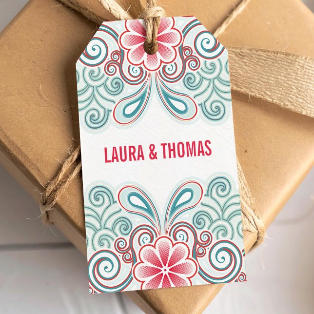 Romantic gift tag with flowers and swirls (Creator Uploaded)