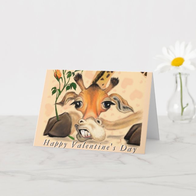 Romantic Giraffe Funny Valentine's Day Card (Small Plant)
