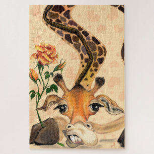 Romantic Giraffe with Rose Funny Puzzle