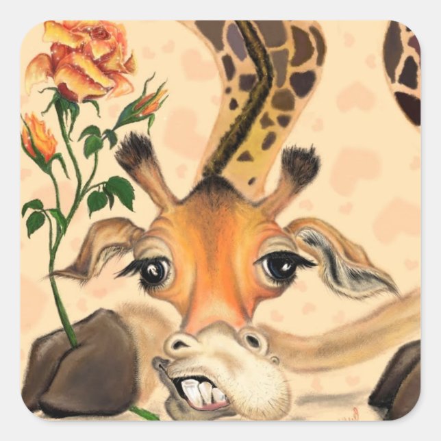 Romantic Giraffe with Rose Funny Sticker Gift (Front)