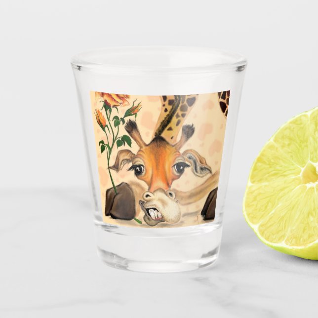 Romantic Giraffe With Rose Shot Glass Gentleman (Front)