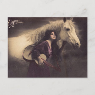 Romantic Girl with a Horse and Guitar Postcard