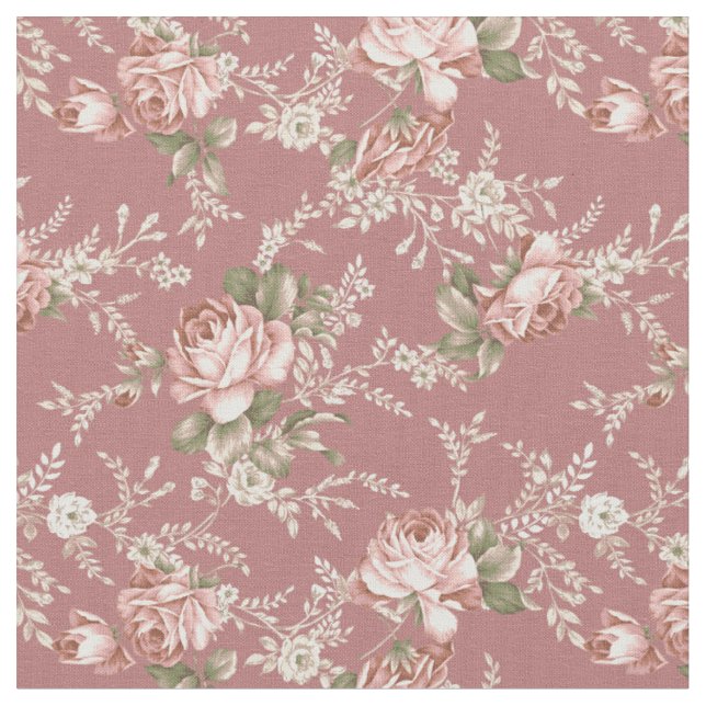 Romantic Girly Blush Roses - Dark Pink Background Fabric (Close Up)