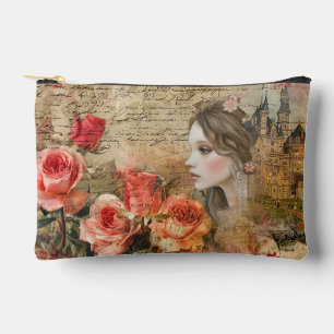 Romantic Girly Vintage Floral Abstract Collage Accessory Pouch