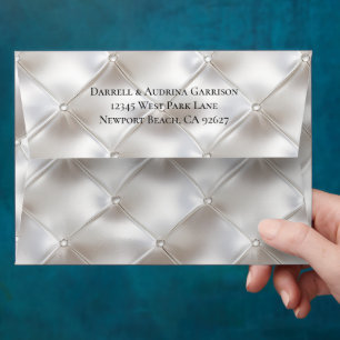 Romantic Glam White Faux Leather Wedding Envelope