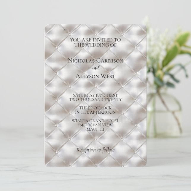 Romantic Glam White Faux Leather Wedding  Invitation (Standing Front)