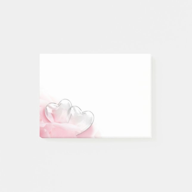 Romantic Glass Hearts Rose Petals Post-it Notes (Front)