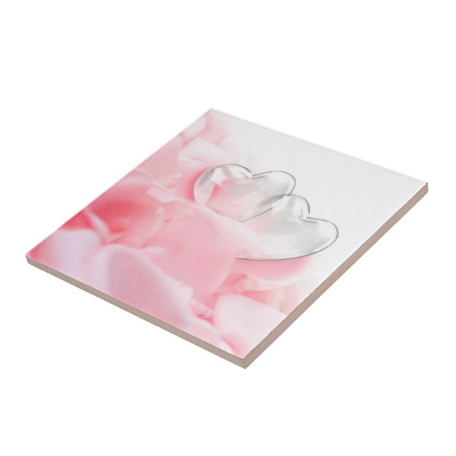Romantic Glass Hearts Rose Petals Tile (Side)