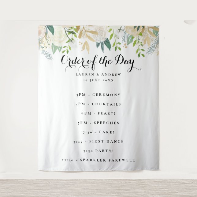 Romantic Glitter Roses Wedding Order of the Day Tapestry (Front)