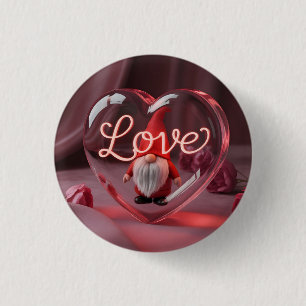 Romantic Gnome in Heart Display with Neon "Love" 3 Cm Round Badge