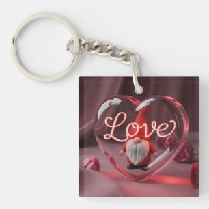 Romantic Gnome in Heart Display with Neon "Love" Key Ring