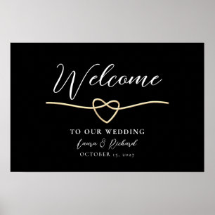 Romantic Gold and Black Wedding Welcome Poster
