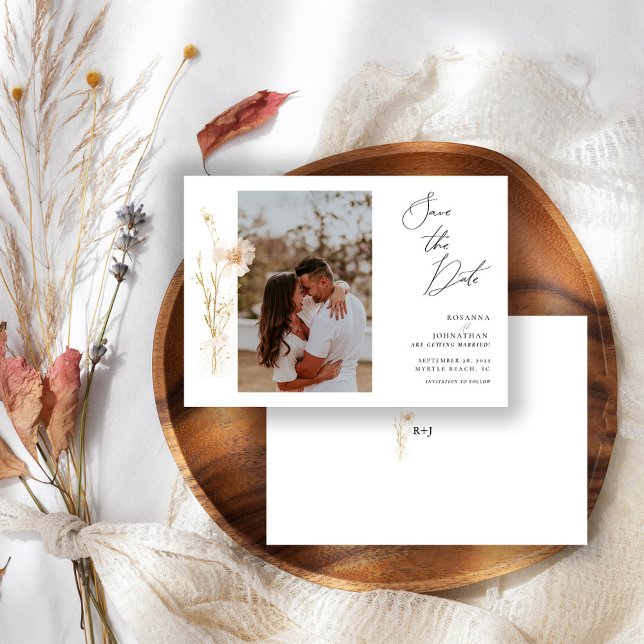 Romantic Gold and Blush Pressed Flowers Photo Save The Date (Creator Uploaded)