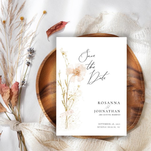 Romantic Gold and Blush Pressed Flowers Save The Date (Creator Uploaded)