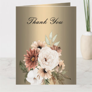 Romantic Gold and Boho Wildflowers Wedding Thank You Card