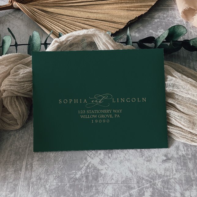 Romantic Gold and Green Calligraphy RSVP Envelope (Creator Uploaded)