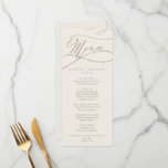 Romantic Gold and Ivory Wedding Dinner Menu<br><div class="desc">This romantic gold and ivory wedding dinner menu card is perfect for a simple wedding. The modern classic design features fancy swirls and whimsical flourishes with gorgeous elegant hand lettered faux champagne gold foil typography. This menu can be used for a wedding reception, rehearsal dinner, or any event. Please Note:...</div>