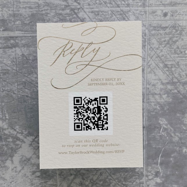 Romantic Gold and Ivory Wedding QR Code RSVP Enclosure Card (Creator Uploaded)