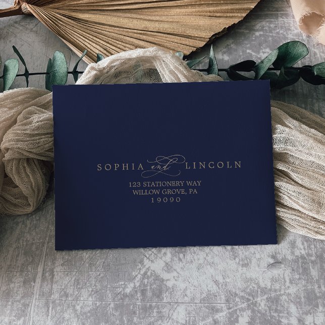 Romantic Gold and Navy Calligraphy RSVP Envelope (Creator Uploaded)