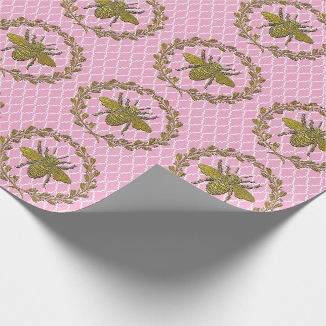 Romantic Gold Bee and Wreath Wrapping Paper (Corner)