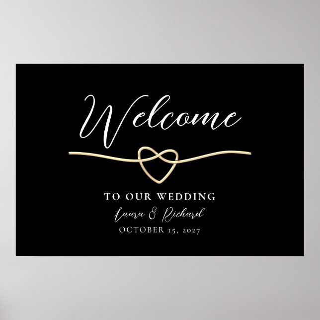 Romantic Gold Black Wedding Welcome Sign (Front)