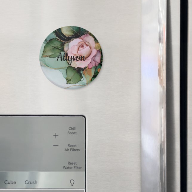 Romantic Gold Blush Pink Rose Floral Bridal shower Magnet (In Situ (Fridge))