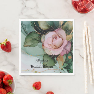 Romantic Gold Blush Pink Rose Floral Bridal shower Napkin